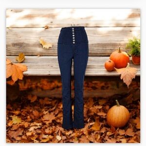 Almost Famous High Waist Exposed Button Fly Straight Leg Jeans Dark
Wash Size 29